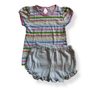 The Beaufort Bonnet Company pima cotton striped tee &  blue ruffle shorts set